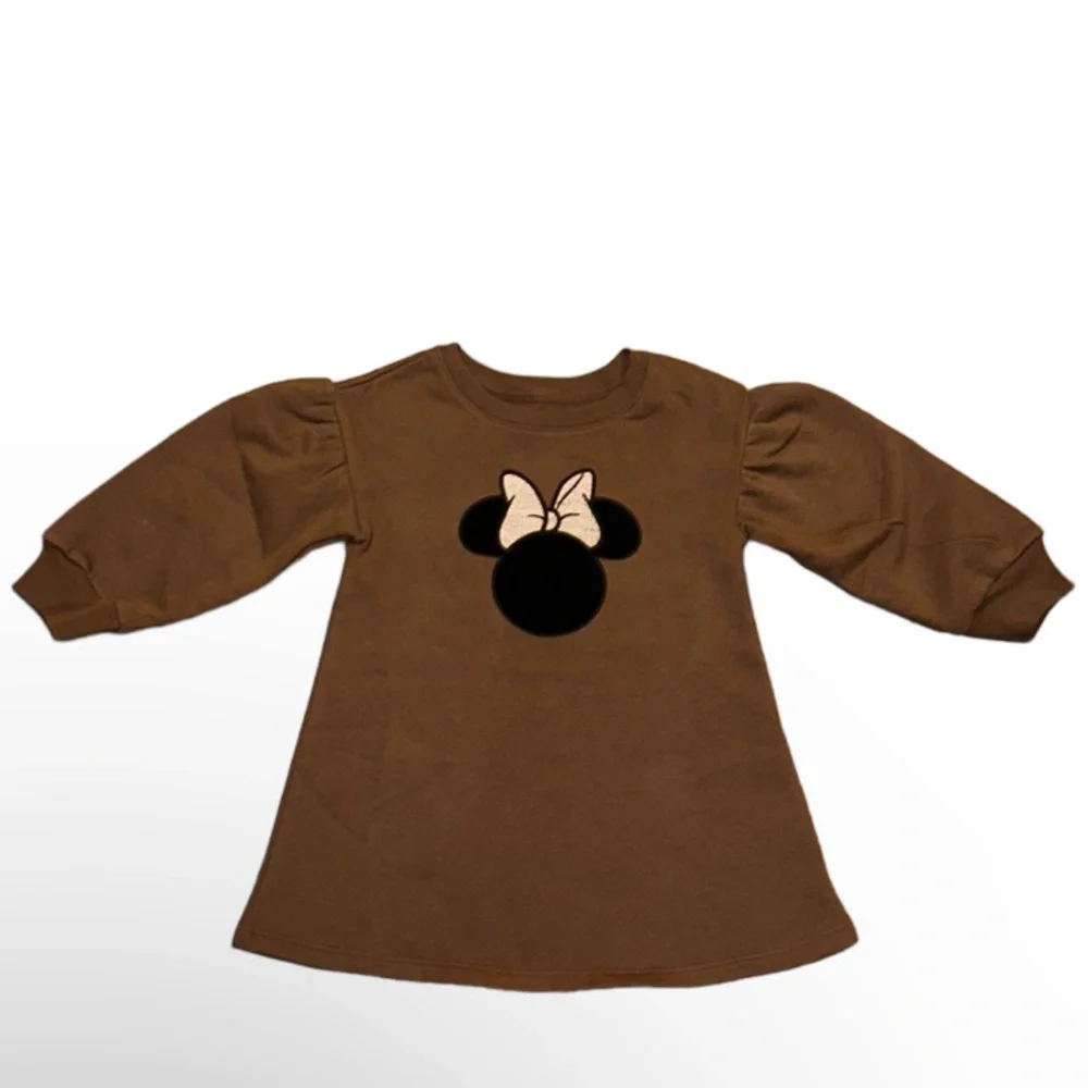 BABY GAP - Girls Disney Velour Minnie Mouse Face with Sparkly Gold Bow Dress